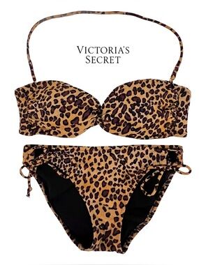 Y2K 2010 VS Leopard 2pieces Bikini bandeau top & Cheeky Bottom - size S - EUC